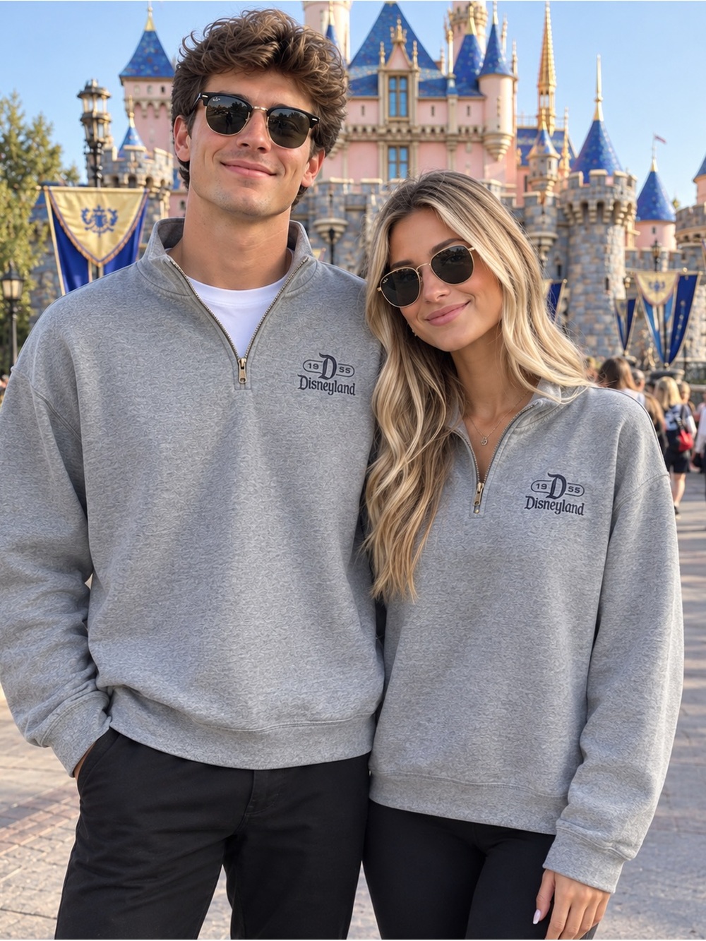 Disney Parks Sweater unisex Large Gray Disneyland 1955 Logo 1/4 Zip Sweatshirt